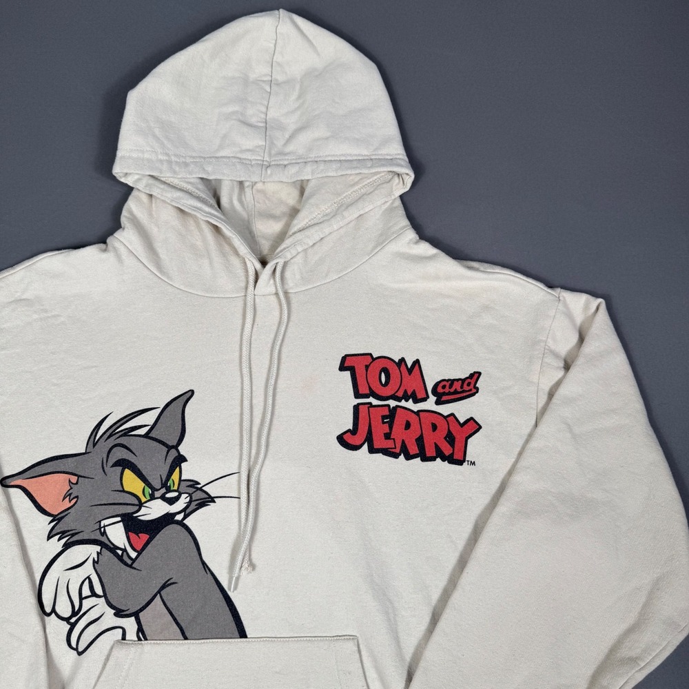 Tom and Jerry Sweatshirt Size M Vintage Style Graphic Hoodie Grey